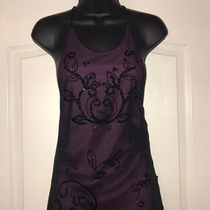 Long Plum gown with Black sequins EUC
